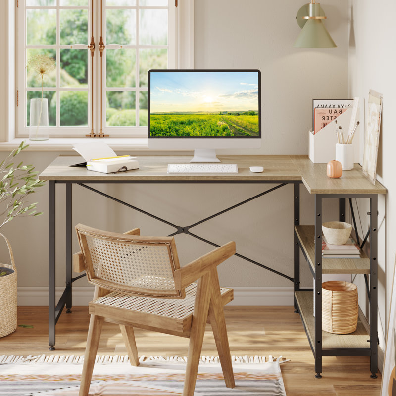 L-Shape Computer Desk, Oak, 74cm H x 140cm W x 90cm D