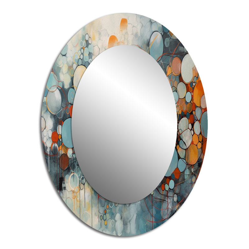 Orange And Blue Geometric Illusions - Orange Modern Oval Wall Mirror, 40" x 30"
