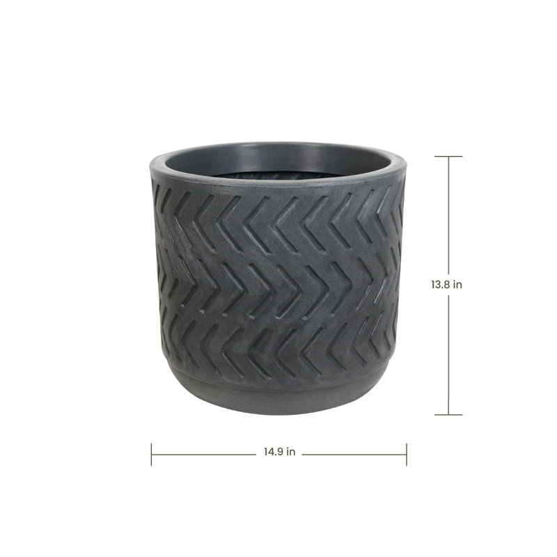 Carly-Jane ECOBO 14.2 inches Eco-Friendly Round Pot Planter, Capri Indoor/Outdoor Four Season Use, Dark Gray