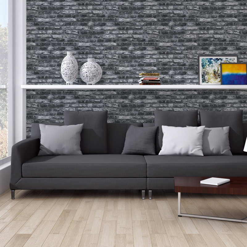 Bricks and More Collection Brickshire Residents Wallpaper Roll, Black 