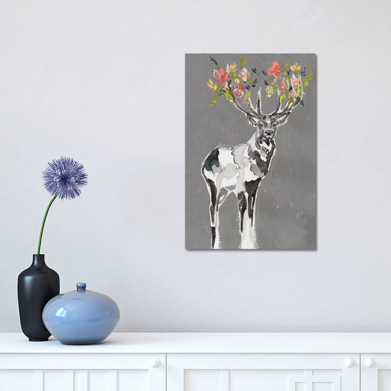 Deer & Flowers I by Jennifer Goldberger - Wrapped Canvas Print, 45.72cm H x 30.48cm W