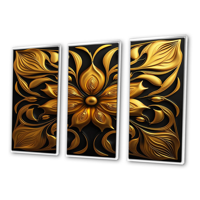 Glamourous Lily On Black V - 3 pièces sur toile, H 28 po x l 36 po x P 1 po, Toile avec cadre blanc