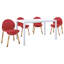 Ensemble de 4 chaises rouges cramoisies - pieds en bois de chêne rouge et siège en PP avec table longue blanche moderne polyvalente intérieure / extérieure de 55 pouces - plateau de table en PP léger avec pieds en métal