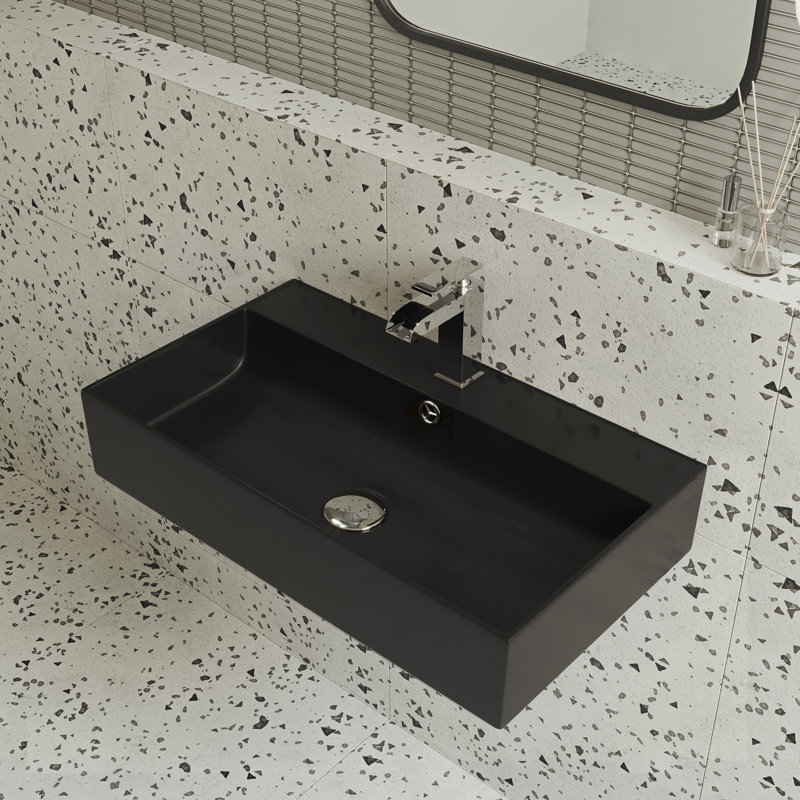 Claire 22" Rectangle Wall-Mount Bathroom Sink, Matte Black