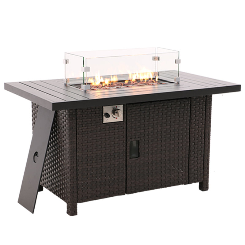 Damera Rectangle Aluminum Propane Smokeless Fire Pit Table with Lid