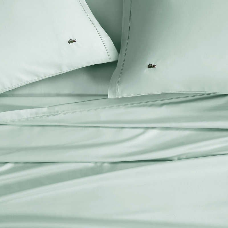 Lacoste Cotton Percale Sheet Set, Crisp Feel & Breathable Bedding, Deep Pocket Fitted Sheet, Pale Aqua, Twin, Pale Aqua