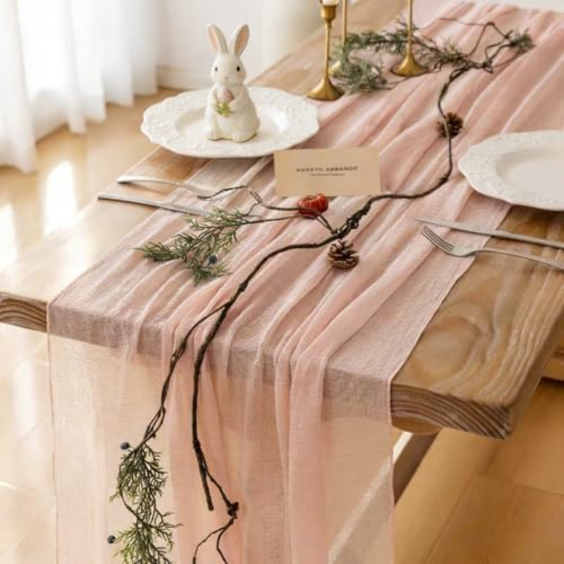 Lot de 10 chemins de table en mousseline rose de 3 mètres (120 pouces) pour la décoration de mariage et de fête