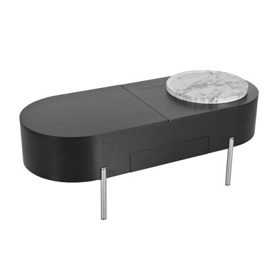 47.2''Lift Top Coffee Table With 360-Degree Marble-Patterned Rotating Tray,Hidden Compartment, Partially Assembled Wooden Center Table, Modern Oval Li -  Latitude Run®, C60114DAEF504B5BB8E3E36420D5D6BA