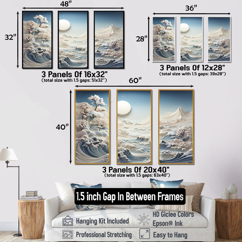 Abstrait Snowy Winter Mountains I - Paysage abstrait, art mural, Cadre flottant noir, H 28 po x l 36 po x P 1 po