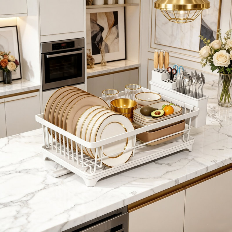 Dish Drying Rack Space Saving Small for Kitchen Counter, Rust Resistant Compact Dish Drainer Organizer