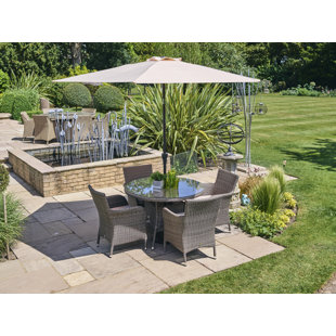 LG Outdoor Monaco oak 4 seat dining set with 2.2m parasol