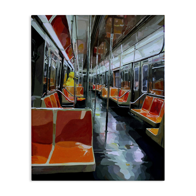 Bird Character in Subway Train Canvas, design by Keith Thomson, 40" H x 30" W
