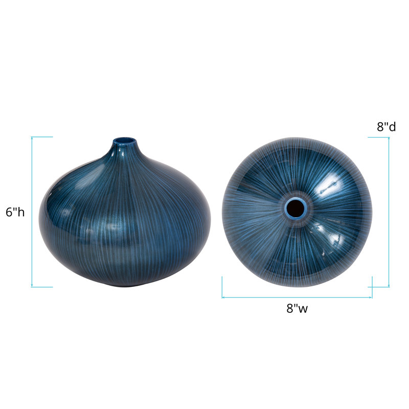 Vase de table en bois de laque bleu arctique, H 8 po x l 6 po x P 6 po