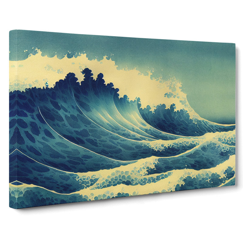 Watercolour Japanese Wave - Wrapped Canvas, 35cm H x 50cm W x 3cm D