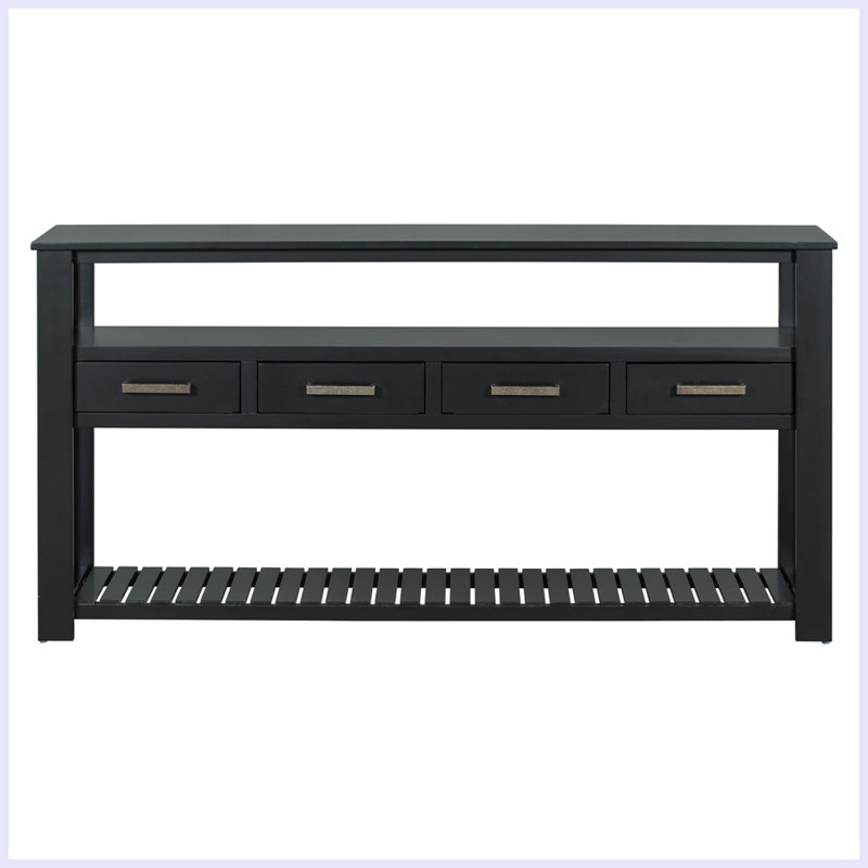 Console moderne avec 4 tiroirs et 2 tablettes, Noir, noir, noir, noir