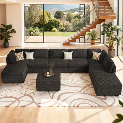 Extra-Large Size Modular L-Shaped Connected Soft Tweed Sofa, Equipped With Movable Armchairs by Mercer41