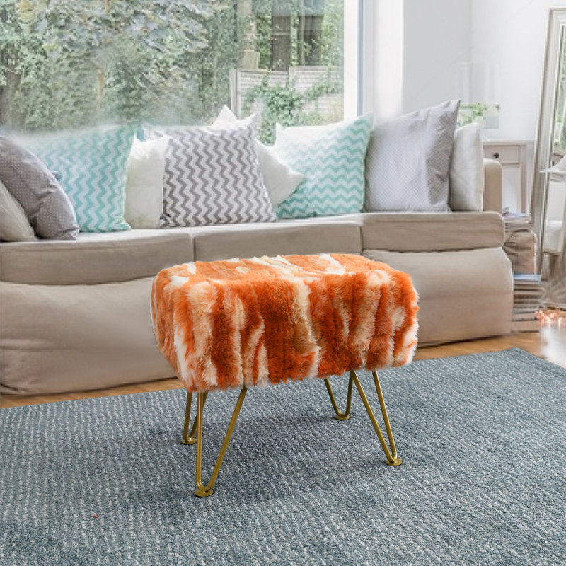 Markie Everly Hallway Bench, Fausse fourrure orange