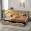 Upholstered Daybed With 2 Drawers, Charging Station, Led Lights, Storage Headboard And Checkered Button Decoration-1514005036