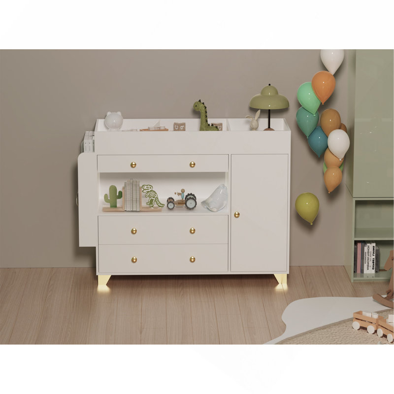 Commode à langer avec plateau large, 3 tiroirs, commode blanche