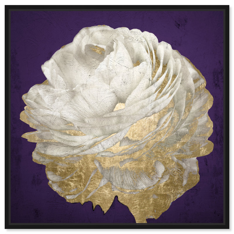 Améthyste floral, chic et élégante fleur moderne mauve - impression sur toile, Cadre en bois noir, H 13 po x l 13 po