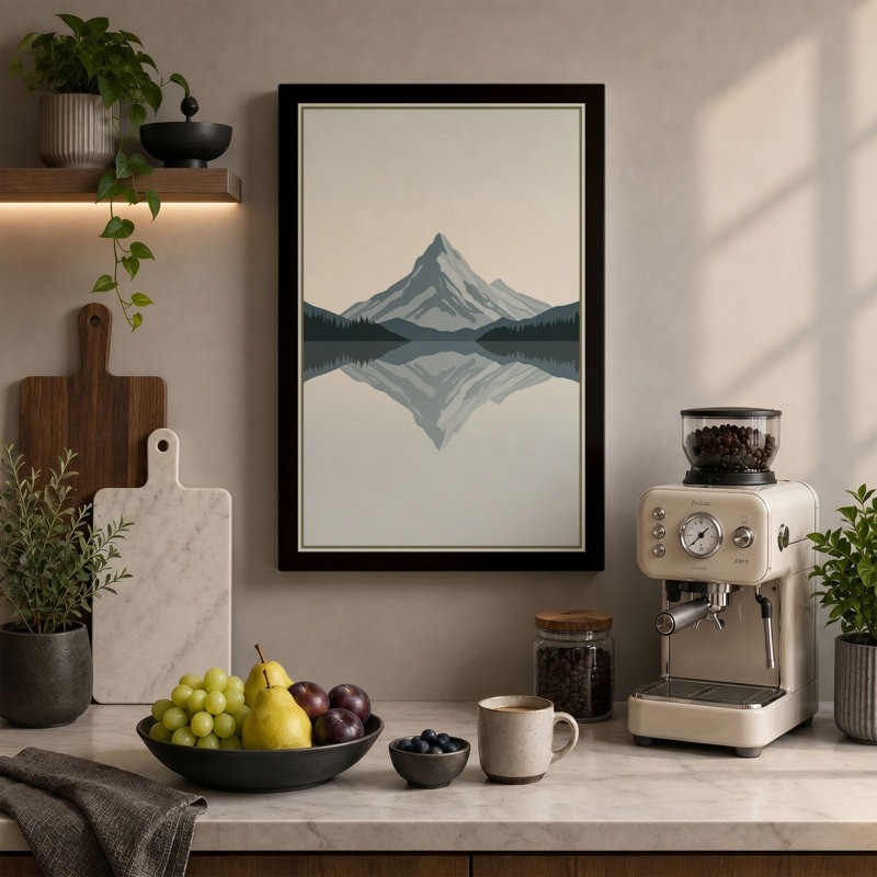 Mountain Reflection Scandinavian - Wrapped Canvas, 36x24 - 91.4 x 61.0 cm, White Border