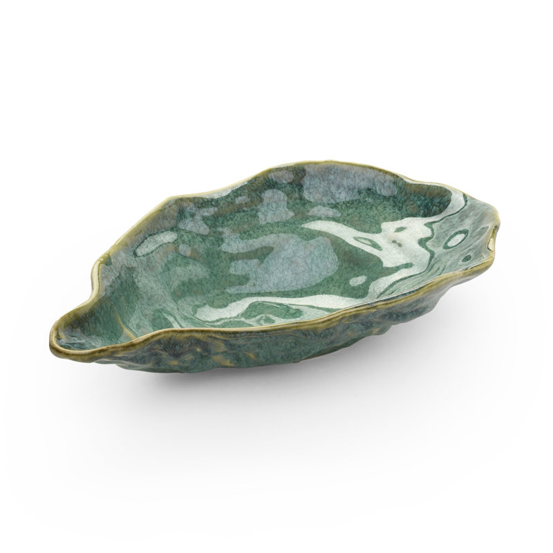 Gorka Stoneware Dish Large, 2" H x 10" W x 6" D, Green