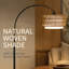 Lampadaire arqué en rotin de 168 cm, hauteur réglable, abat-jour tissé à la main et base en fer noir, style bohème, idéal pour le salon, la chambre ou un coin lecture. Ampoule incluse.