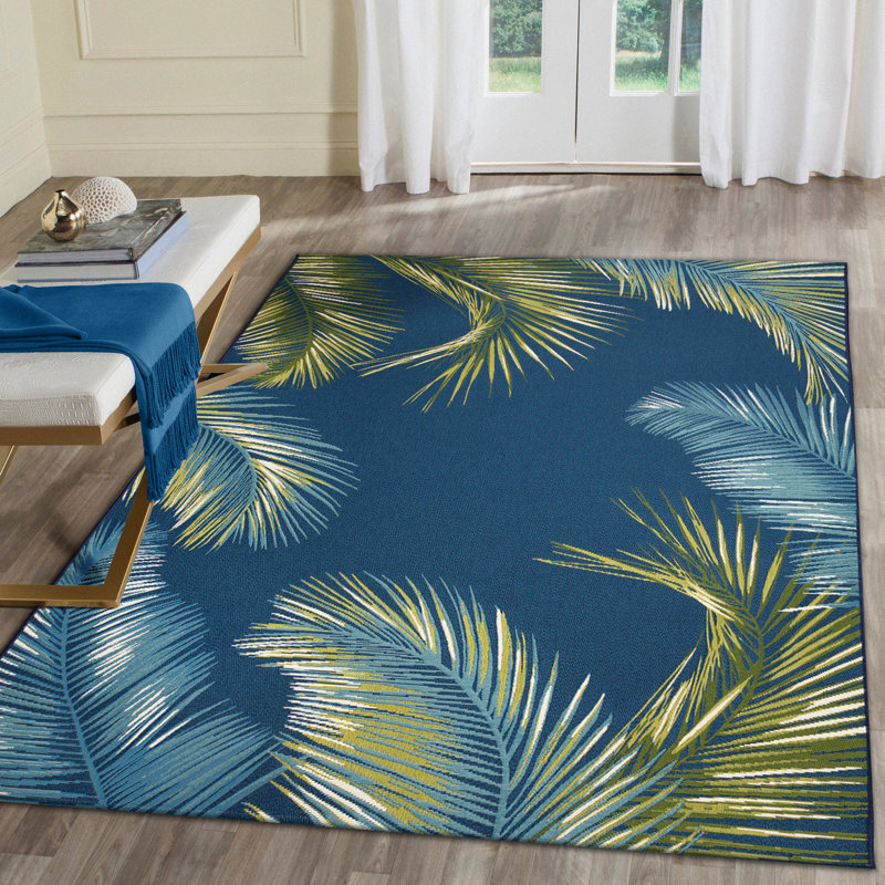 Tapis intérieur / extérieur bleu marine / vert Shira, Rectangle 8 pi 10 po x 11 pi 9 po