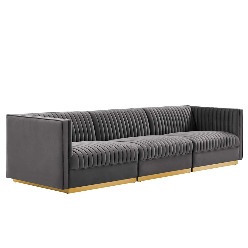 Canapé à accoudoirs carrés en lin 118 po, Velours gris