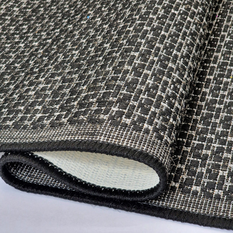 Non Slip Plain Solid Rug Flat Weave Kitchen Living Room Carpet, Rectangle 80 x 150 cm, Black
