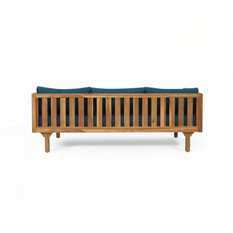 Lit de jour d'extérieur en bois d'acacia avec coussin 3 places, Bleu sarcelle 1