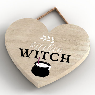 Kitchen Witch Wooden Heart Plaque