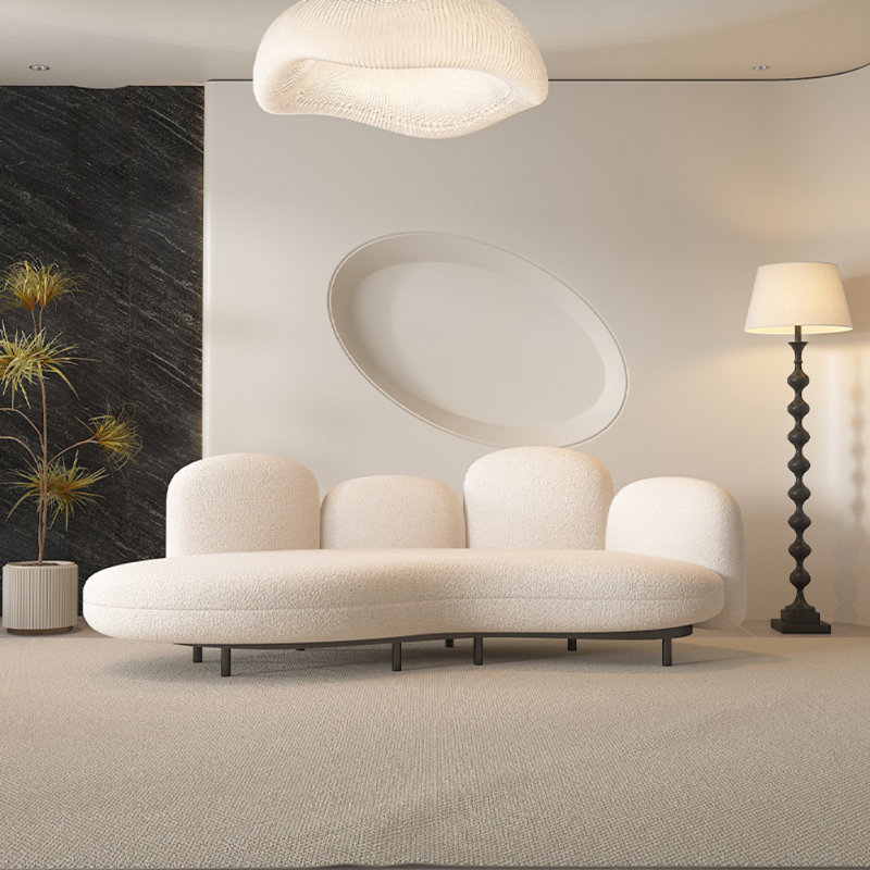 Simple Cream-style Off-white Three-seater Sofa