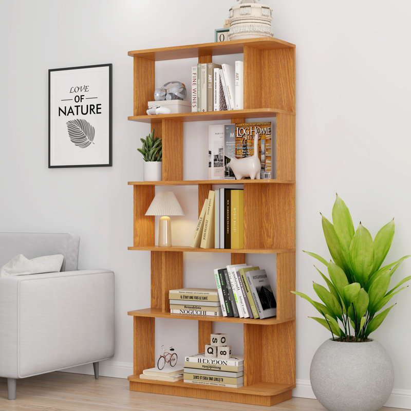 31.5" L x 64.56" H Free combination bookshelf Modern 5-Tier Open Storage Bookcase, Dark Oak