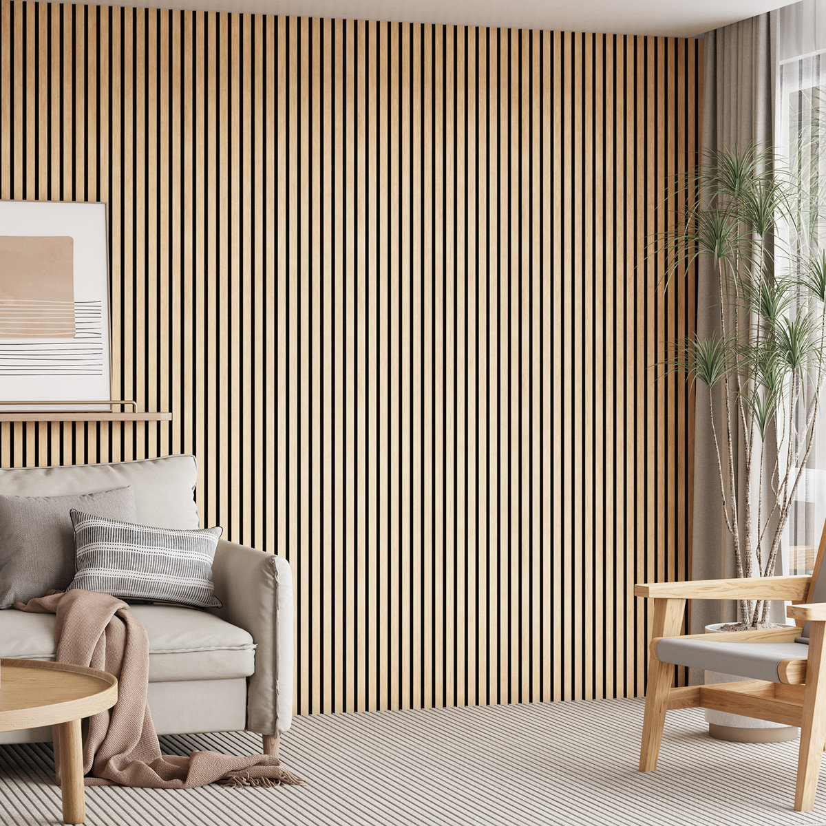 4PC x 106" x 12.6" 3D Acoustic/Sound proof Wood Slat Wall Panels (Set of 4/37.1 sq. ft.)