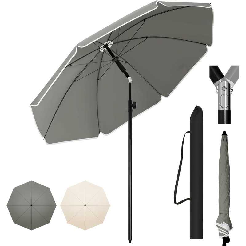 Breshay Beach Parasol, Grey, 195cm H x 175cm W x 175cm D