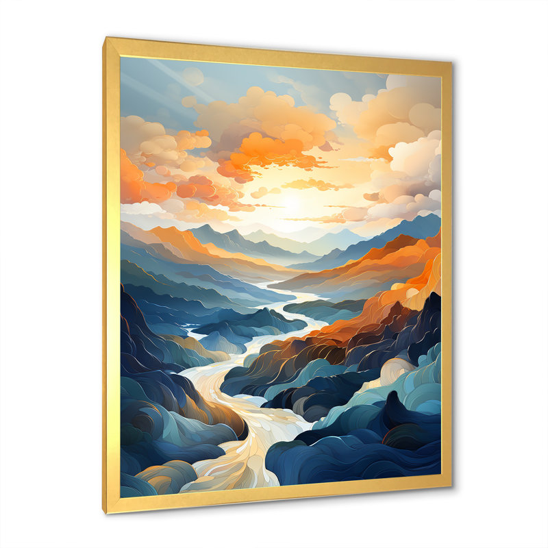 Montagnes, paysage, chuchotements, Cadre doré simple, H 40 po x l 30 po x P 1,5 po