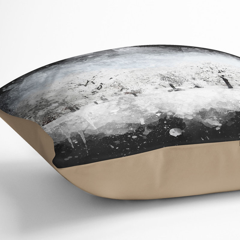 Snow Covered Trees Paint Splash Cushion with Filling, Stone, 40cm H x 40cm W x 15cm D