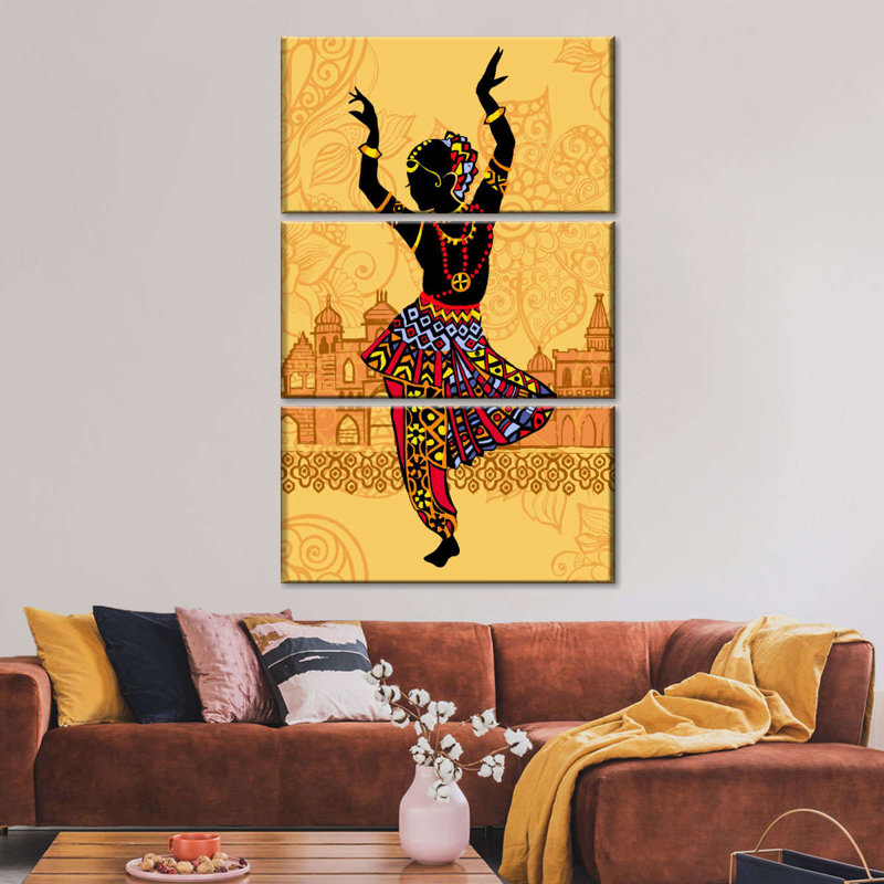 " Indian Classical Dance " 3 - Pieces, 74" H x 48" W x 1.25" D