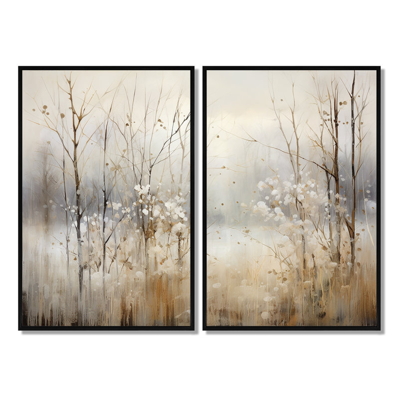 «Winter Meadow View Calmness II», art mural sur toile gris traditionnel, Black, 36" H x 48" W, Impression encadrée flottante