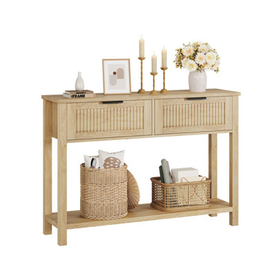 43" Fluted Entryway Table with 2 Drawers, Console Table for Entryway, Wooden Sofa Table for Living Room