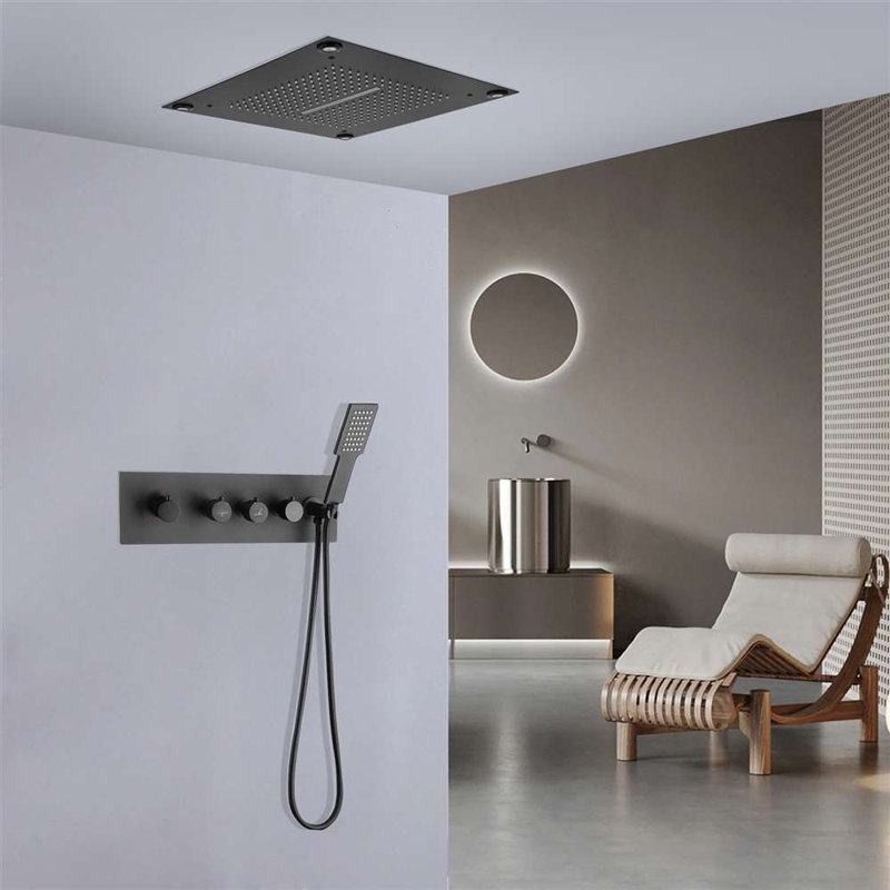 Système de douche thermostatique à brume et pluie pluviale noir mat 16 x 16 Udine