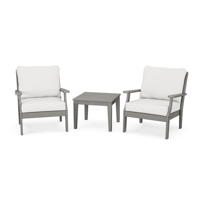 Braxton 3-Piece Deep Seating Set, Natural Linen Revolution® Microfiber, Slate Gray