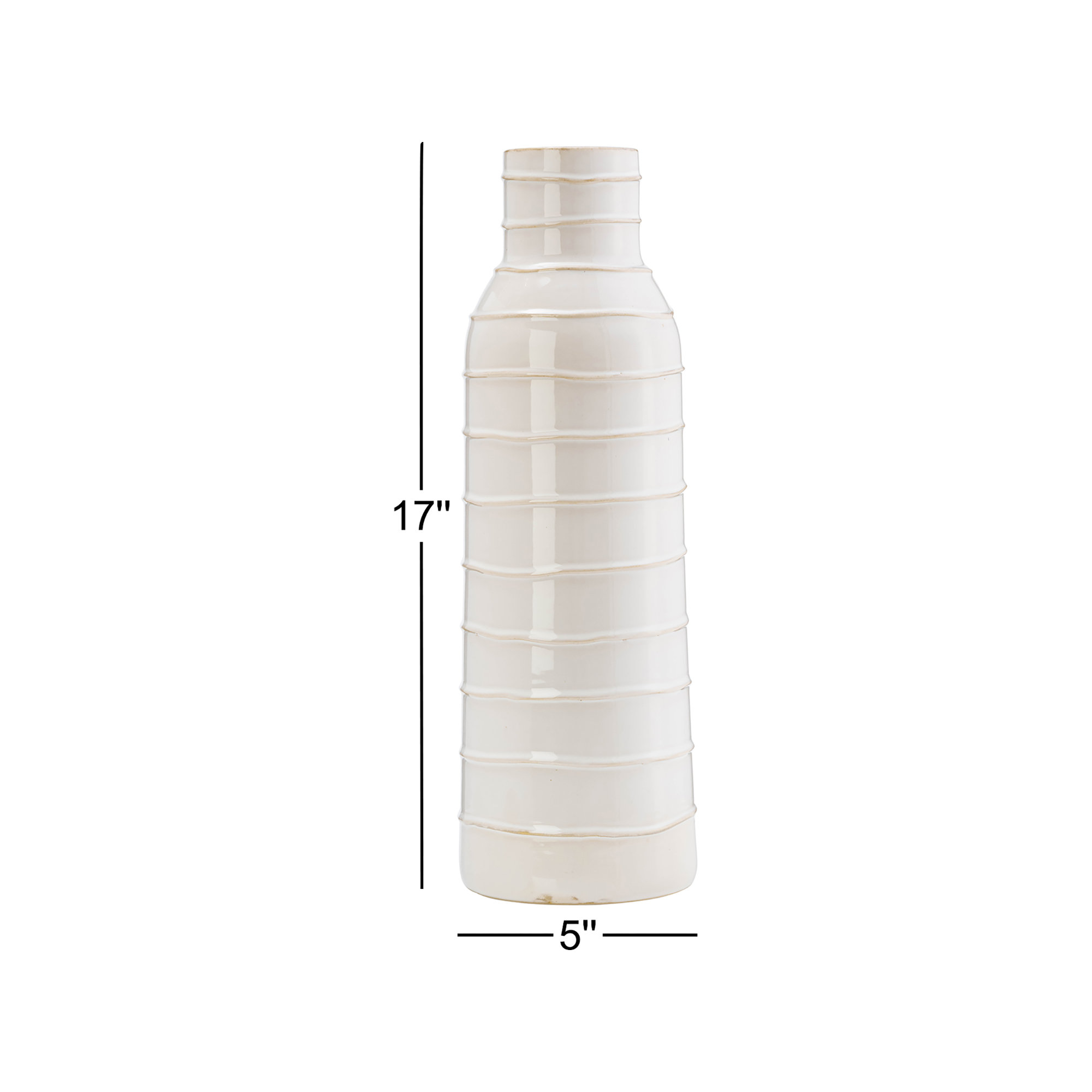 Sagebrook Home Rachael Modern Ceramic Contemporary Table Accent Cylinder Vase, 17" H x 5" W x 5" D, Tribal Ivory/Beige