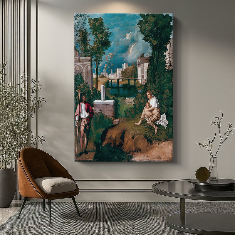 The Tempest (La Tempesta) - Toile tendue avec châssis par Giorgione, 40 po x 60 po