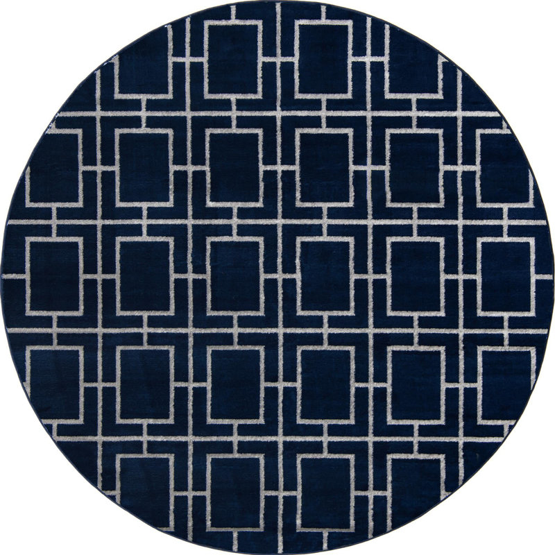 Tapis bleu marine / argent Glam, Rond 7 pi 10 po