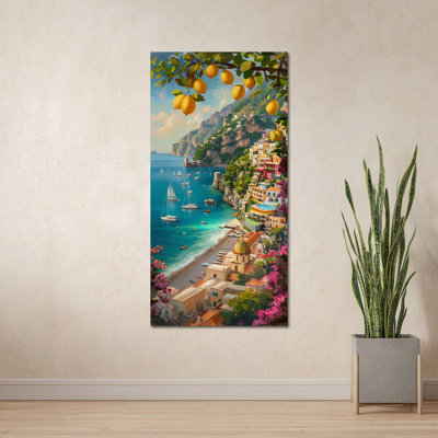  Art mural sur toile Amalfi Coast, paysage côtier italien, art mural citronnier, affiche de voyage moderne Amalfi, œuvre d'art de Positano en Italie 12 x 24 po