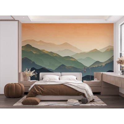 Abstract Mountain Landscape Wall Mural – Sunset Gradient Removable Wallpaper For Bedroom & Living Room