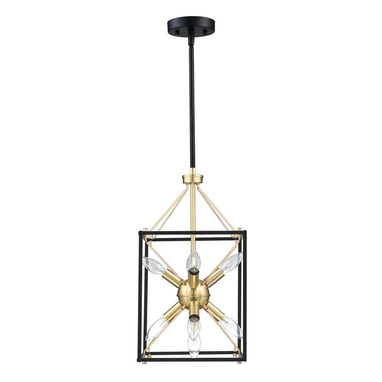 9-Light Modern Rectangle Lantern Pendant Light With Black and Soft Gold Finish And Gold Accents