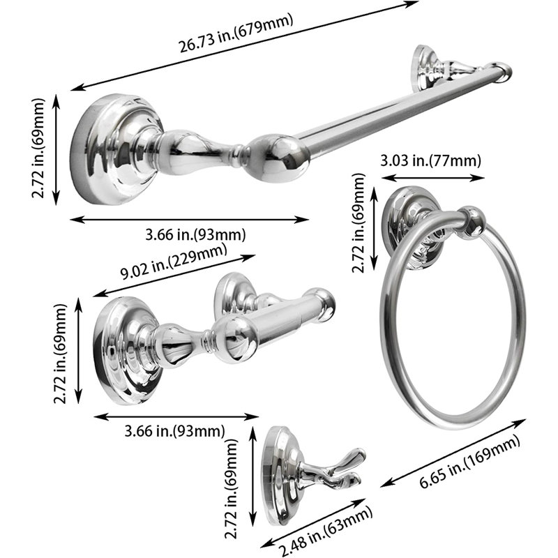 Robiki 4 - Piece Bathroom Hardware Set, Polished Chrome